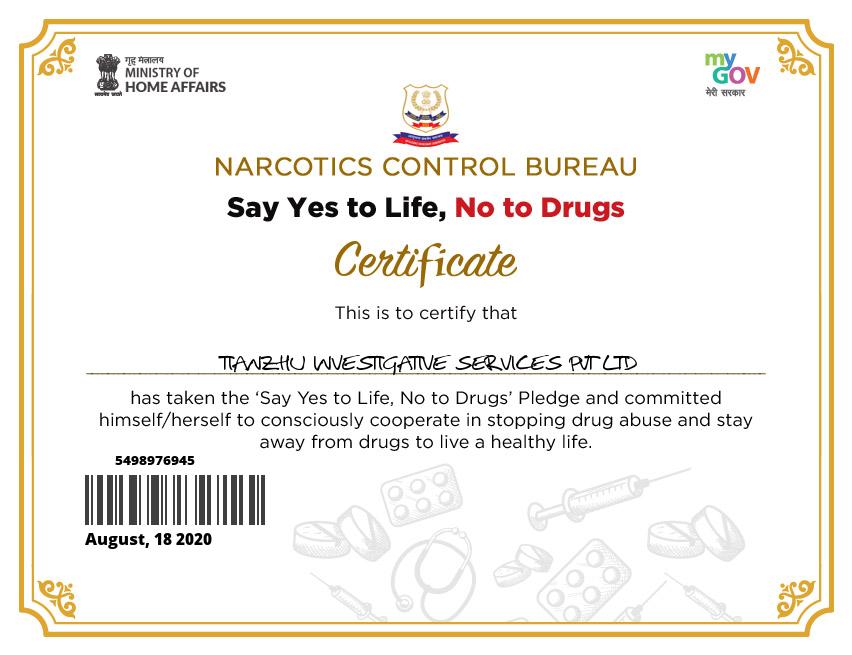 Narcotics Control Bureau Certificates.