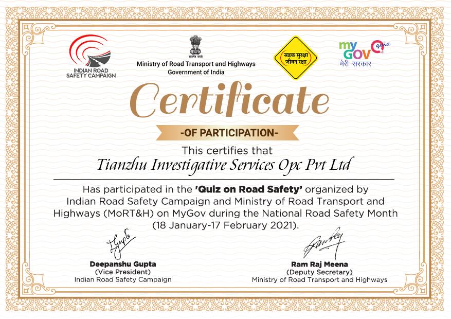 Road safety certificate